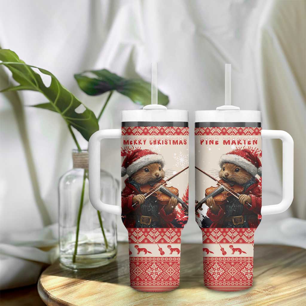 Croatia Christmas Tumbler With Handle Pine Marten Playing Violin - Red Color - Wonder Print Shop