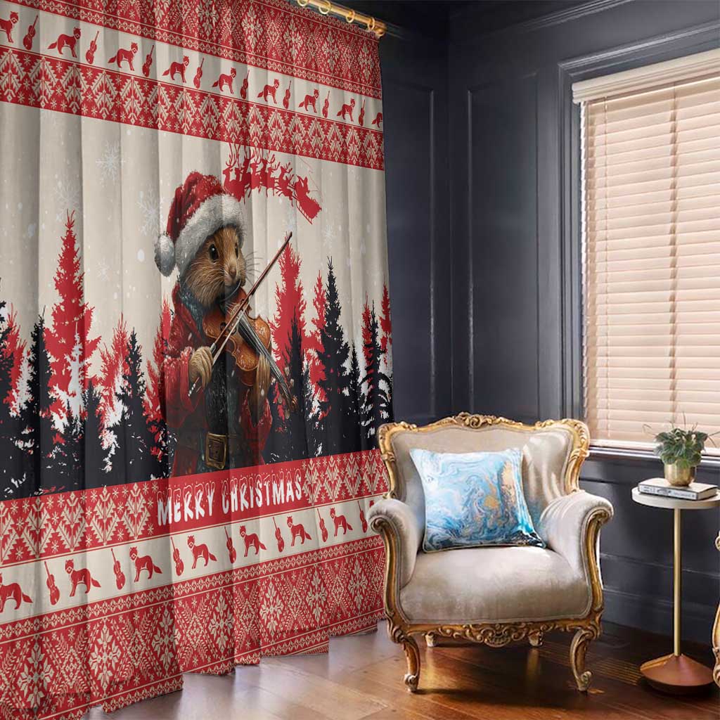 Croatia Christmas Window Curtain Pine Marten Playing Violin - Red Color - Wonder Print Shop