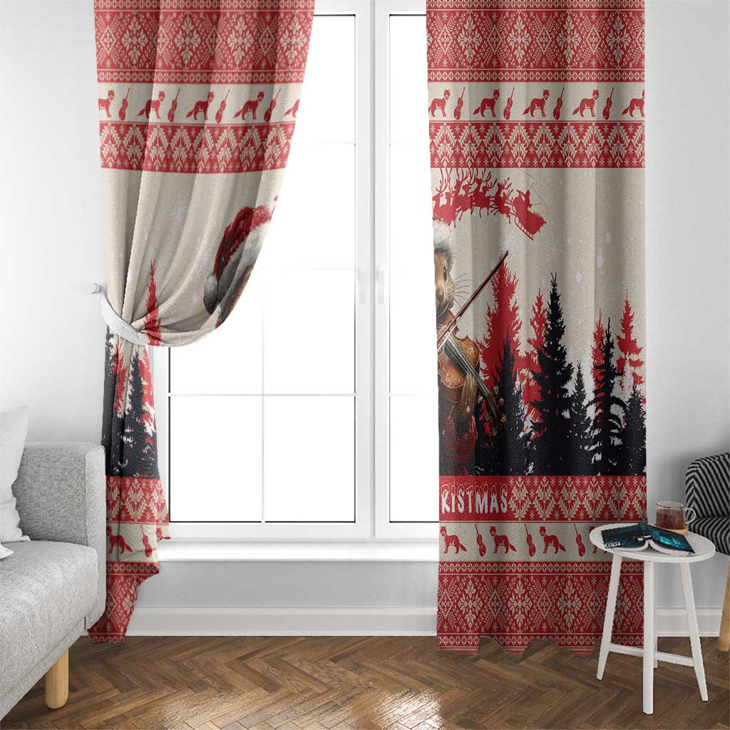 Croatia Christmas Window Curtain Pine Marten Playing Violin - Red Color - Wonder Print Shop