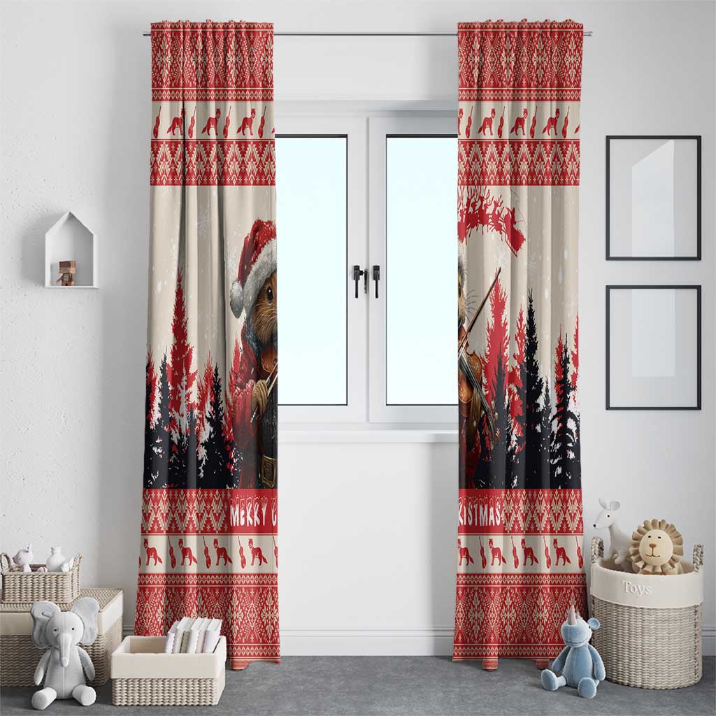 Croatia Christmas Window Curtain Pine Marten Playing Violin - Red Color - Wonder Print Shop
