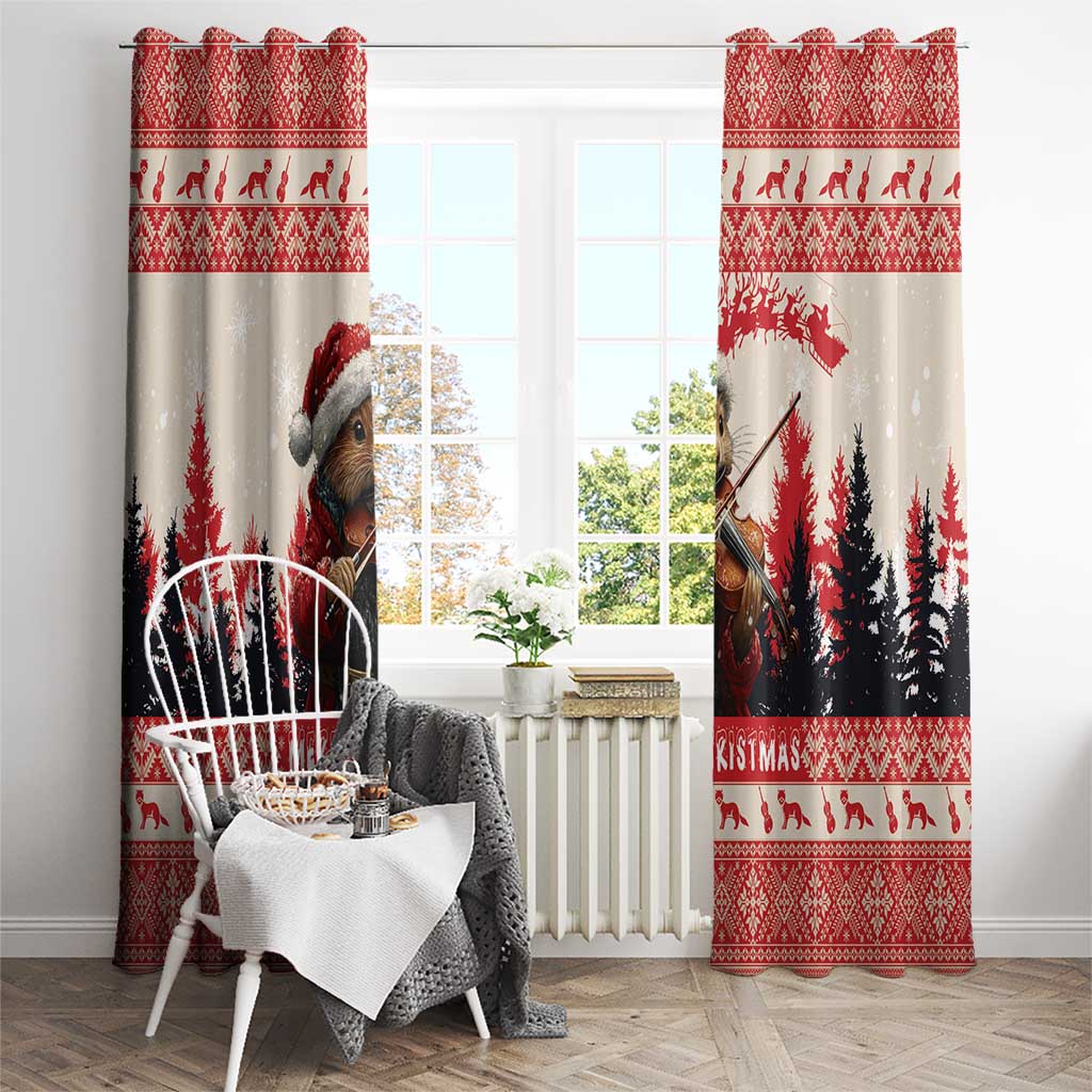 Croatia Christmas Window Curtain Pine Marten Playing Violin - Red Color - Wonder Print Shop