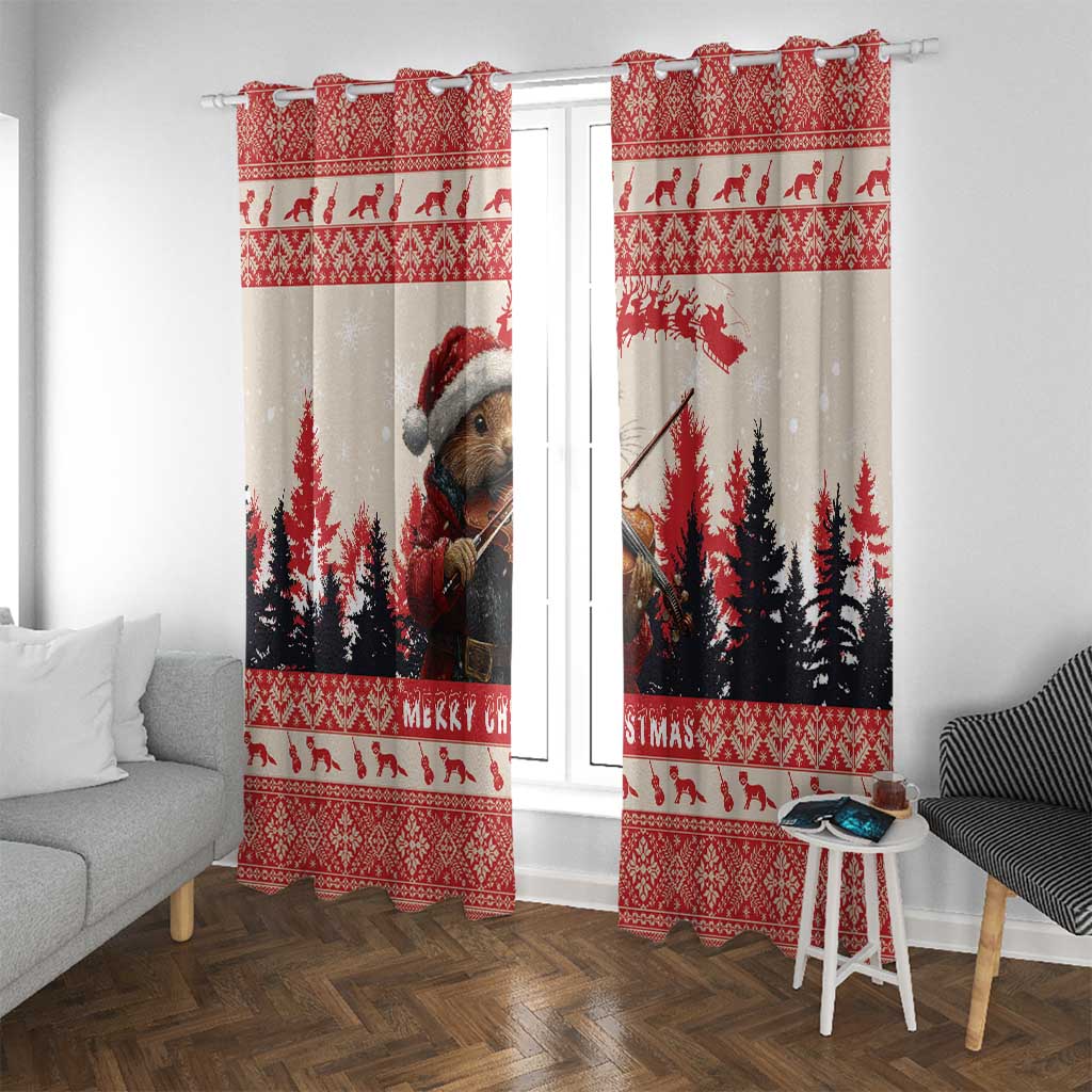 Croatia Christmas Window Curtain Pine Marten Playing Violin - Red Color - Wonder Print Shop