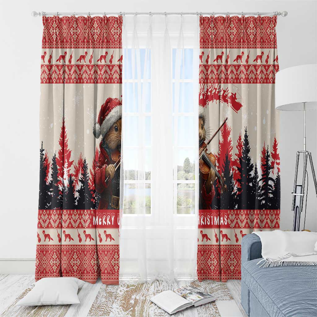Croatia Christmas Window Curtain Pine Marten Playing Violin - Red Color - Wonder Print Shop