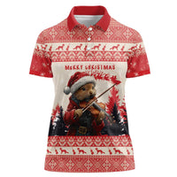 Croatia Christmas Women Polo Shirt Pine Marten Playing Violin - Red Color - Wonder Print Shop