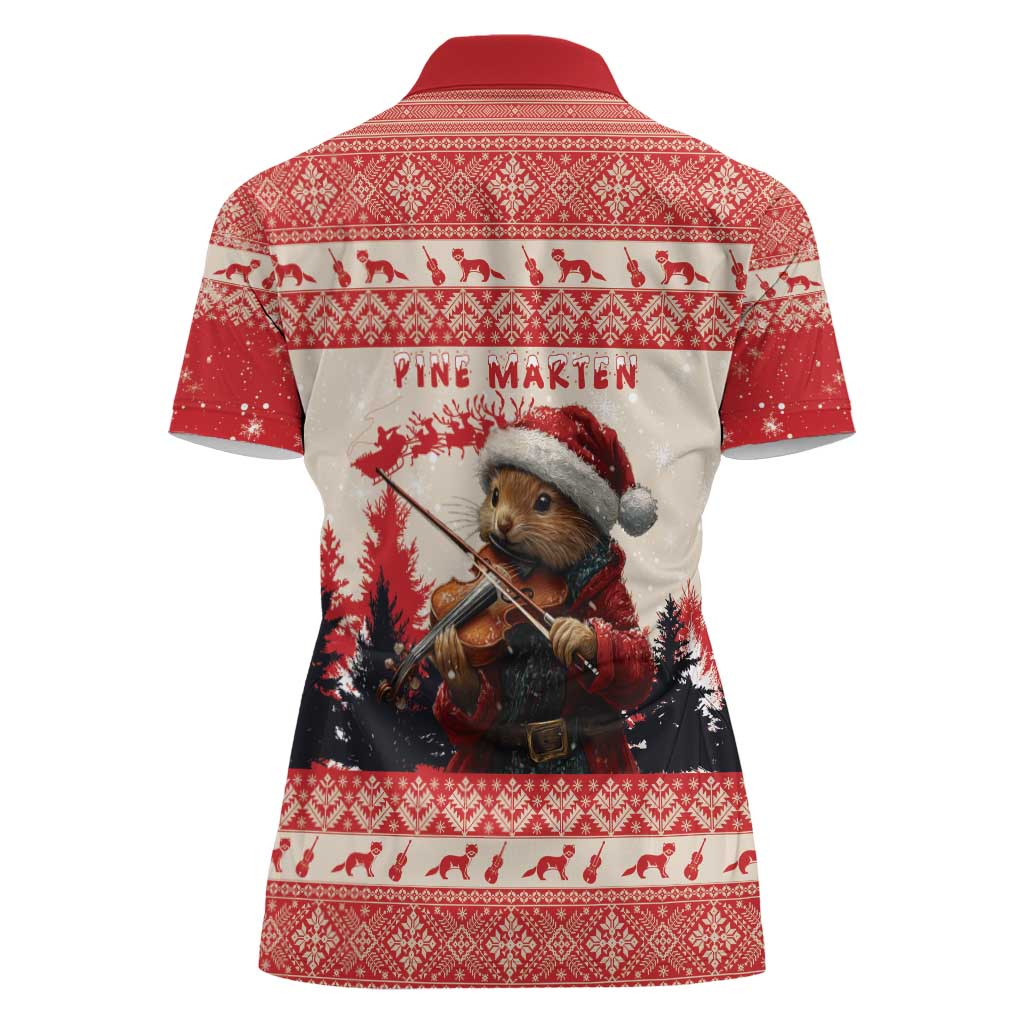 Croatia Christmas Women Polo Shirt Pine Marten Playing Violin - Red Color - Wonder Print Shop