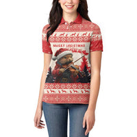 Croatia Christmas Women Polo Shirt Pine Marten Playing Violin - Red Color - Wonder Print Shop
