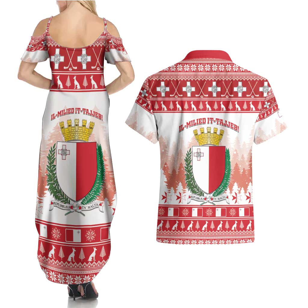 Malta Christmas Couples Matching Summer Maxi Dress and Hawaiian Shirt Coat Of Arms il-Milied it-Tajjeb - Wonder Print Shop