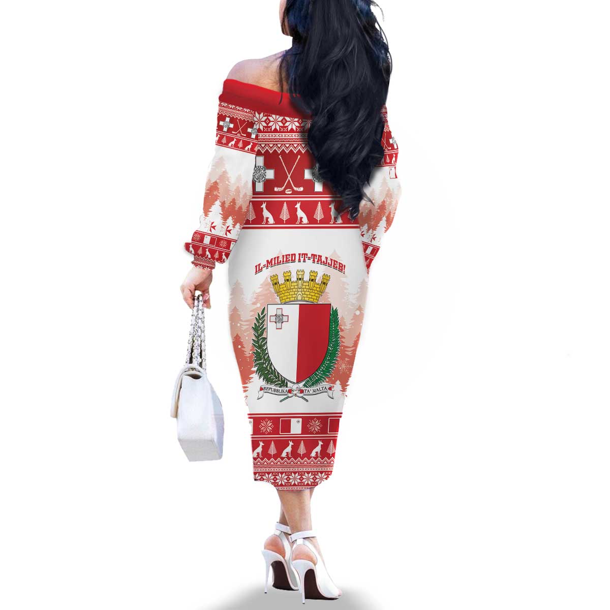 Malta Christmas Family Matching Off The Shoulder Long Sleeve Dress and Hawaiian Shirt Coat Of Arms il-Milied it-Tajjeb - Wonder Print Shop