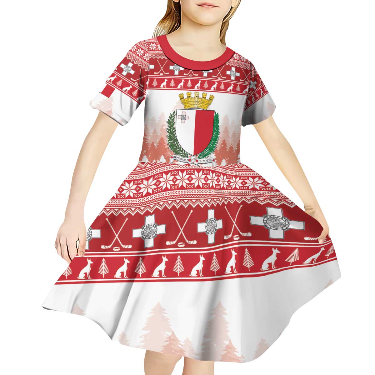 Malta Christmas Kid Short Sleeve Dress Coat Of Arms il-Milied it-Tajjeb - Wonder Print Shop