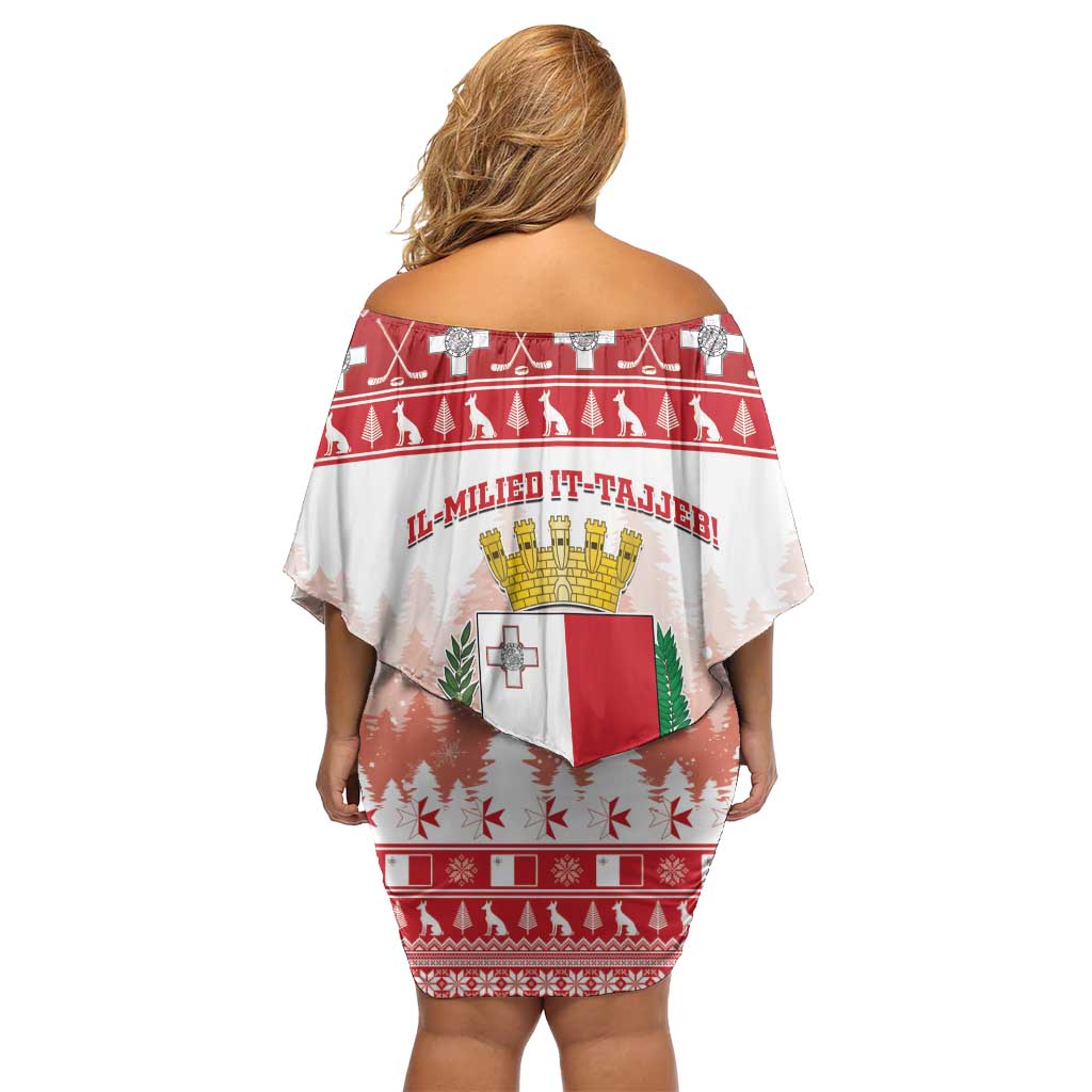 Malta Christmas Off Shoulder Short Dress Coat Of Arms il-Milied it-Tajjeb - Wonder Print Shop
