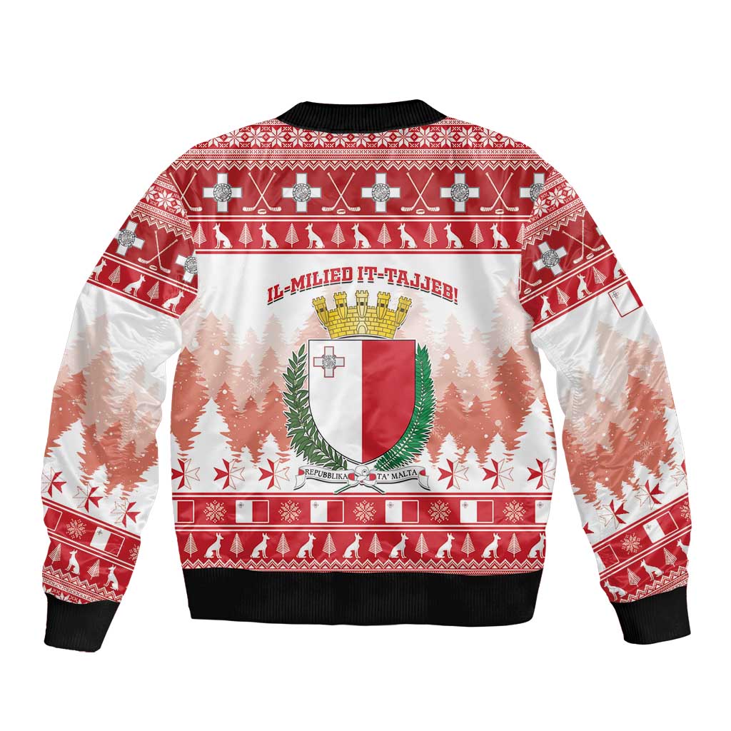 Malta Christmas Sleeve Zip Bomber Jacket Coat Of Arms il-Milied it-Tajjeb - Wonder Print Shop
