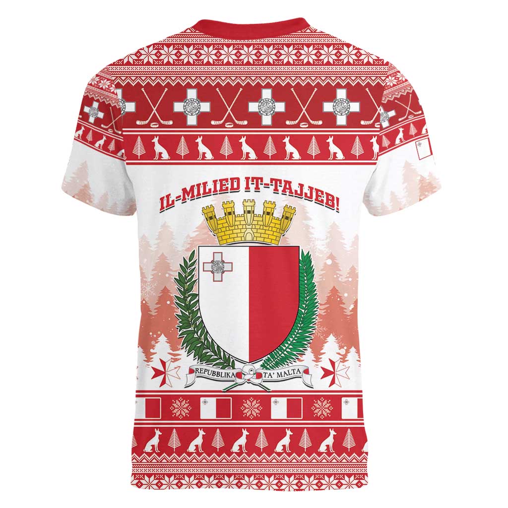 Malta Christmas Women V-Neck T-Shirt Coat Of Arms il-Milied it-Tajjeb - Wonder Print Shop