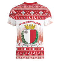 Malta Christmas Women V-Neck T-Shirt Coat Of Arms il-Milied it-Tajjeb - Wonder Print Shop