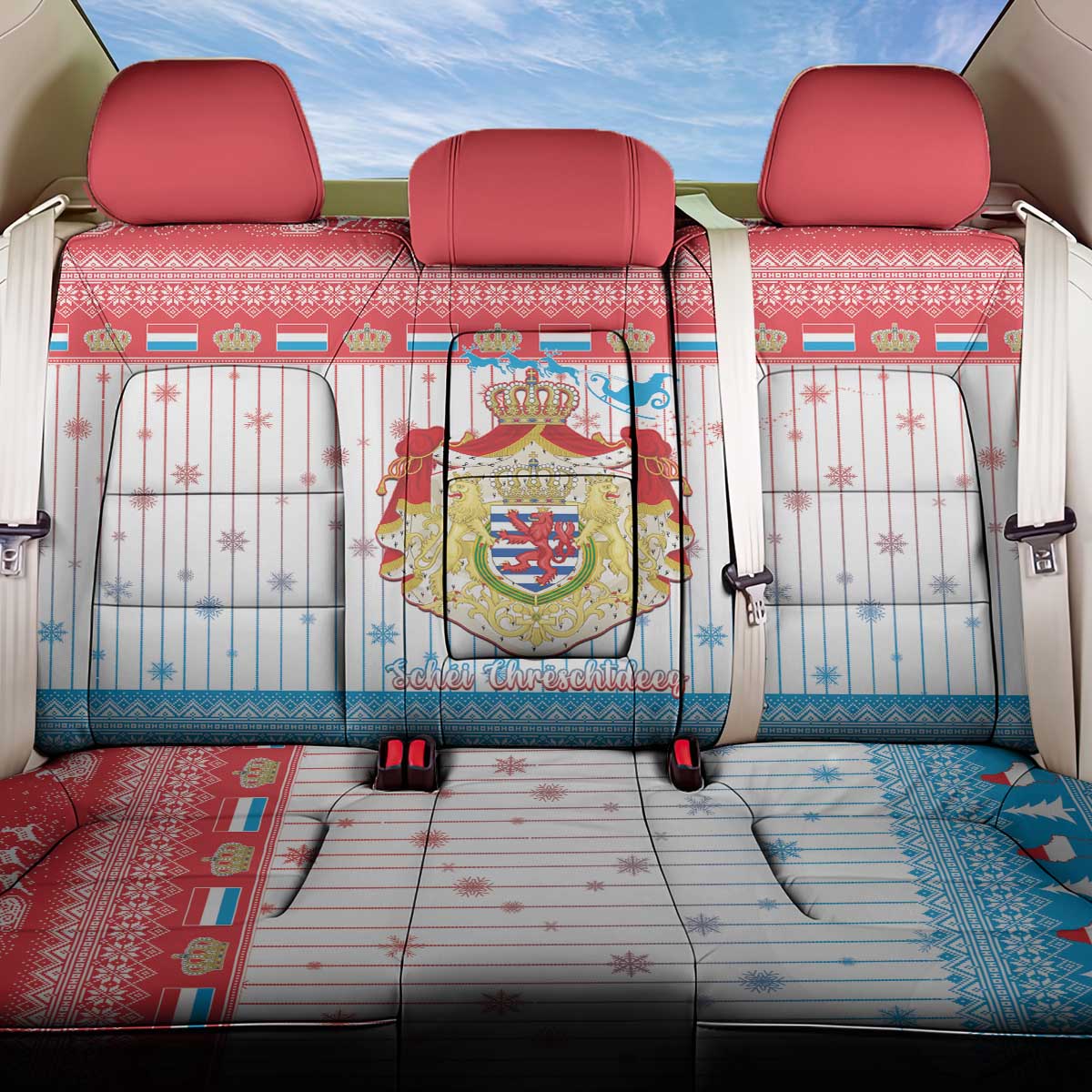 Luxembourg Christmas Back Car Seat Cover Coat Of Arms Schei Chreschtdeeg - Wonder Print Shop