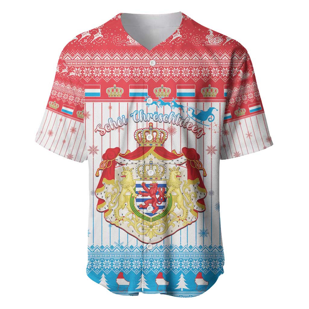 Luxembourg Christmas Baseball Jersey Coat Of Arms Schei Chreschtdeeg - Wonder Print Shop