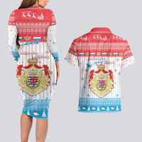 Luxembourg Christmas Couples Matching Long Sleeve Bodycon Dress and Hawaiian Shirt Coat Of Arms Schei Chreschtdeeg - Wonder Print Shop