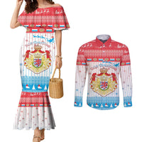 Luxembourg Christmas Couples Matching Mermaid Dress and Long Sleeve Button Shirt Coat Of Arms Schei Chreschtdeeg