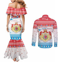 Luxembourg Christmas Couples Matching Mermaid Dress and Long Sleeve Button Shirt Coat Of Arms Schei Chreschtdeeg