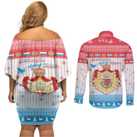 Luxembourg Christmas Couples Matching Off Shoulder Short Dress and Long Sleeve Button Shirt Coat Of Arms Schei Chreschtdeeg - Wonder Print Shop