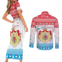 Luxembourg Christmas Couples Matching Short Sleeve Bodycon Dress and Long Sleeve Button Shirt Coat Of Arms Schei Chreschtdeeg - Wonder Print Shop