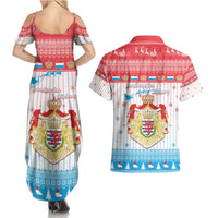 Luxembourg Christmas Couples Matching Summer Maxi Dress and Hawaiian Shirt Coat Of Arms Schei Chreschtdeeg - Wonder Print Shop