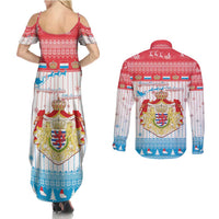 Luxembourg Christmas Couples Matching Summer Maxi Dress and Long Sleeve Button Shirt Coat Of Arms Schei Chreschtdeeg - Wonder Print Shop