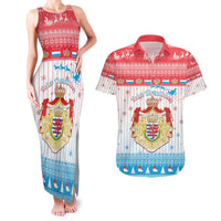 Luxembourg Christmas Couples Matching Tank Maxi Dress and Hawaiian Shirt Coat Of Arms Schei Chreschtdeeg - Wonder Print Shop