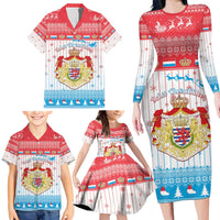 Luxembourg Christmas Family Matching Long Sleeve Bodycon Dress and Hawaiian Shirt Coat Of Arms Schei Chreschtdeeg - Wonder Print Shop