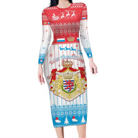 Luxembourg Christmas Family Matching Long Sleeve Bodycon Dress and Hawaiian Shirt Coat Of Arms Schei Chreschtdeeg - Wonder Print Shop