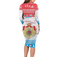 Luxembourg Christmas Family Matching Long Sleeve Bodycon Dress and Hawaiian Shirt Coat Of Arms Schei Chreschtdeeg - Wonder Print Shop