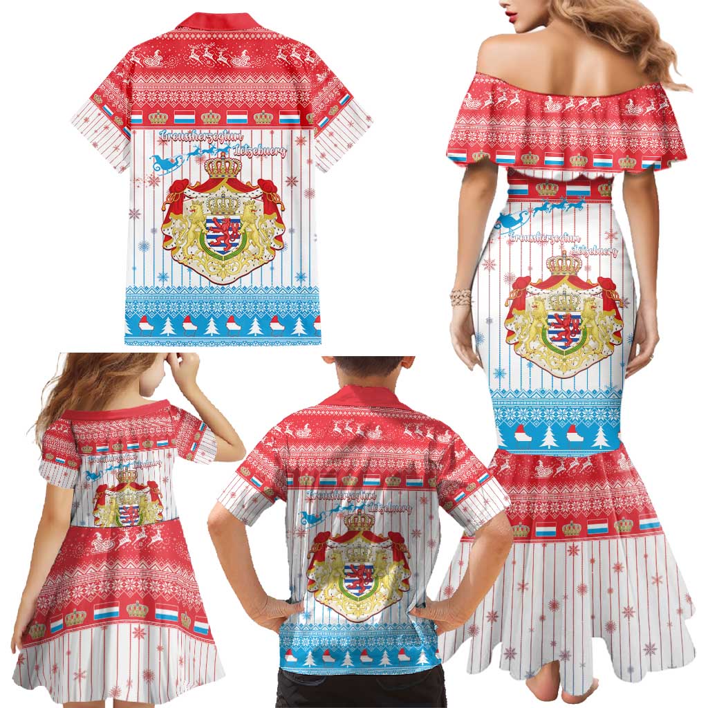 Luxembourg Christmas Family Matching Mermaid Dress and Hawaiian Shirt Coat Of Arms Schei Chreschtdeeg - Wonder Print Shop