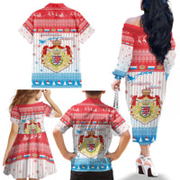 Luxembourg Christmas Family Matching Off The Shoulder Long Sleeve Dress and Hawaiian Shirt Coat Of Arms Schei Chreschtdeeg - Wonder Print Shop