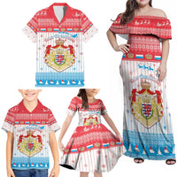 Luxembourg Christmas Family Matching Off Shoulder Maxi Dress and Hawaiian Shirt Coat Of Arms Schei Chreschtdeeg - Wonder Print Shop