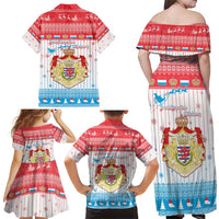 Luxembourg Christmas Family Matching Off Shoulder Maxi Dress and Hawaiian Shirt Coat Of Arms Schei Chreschtdeeg - Wonder Print Shop