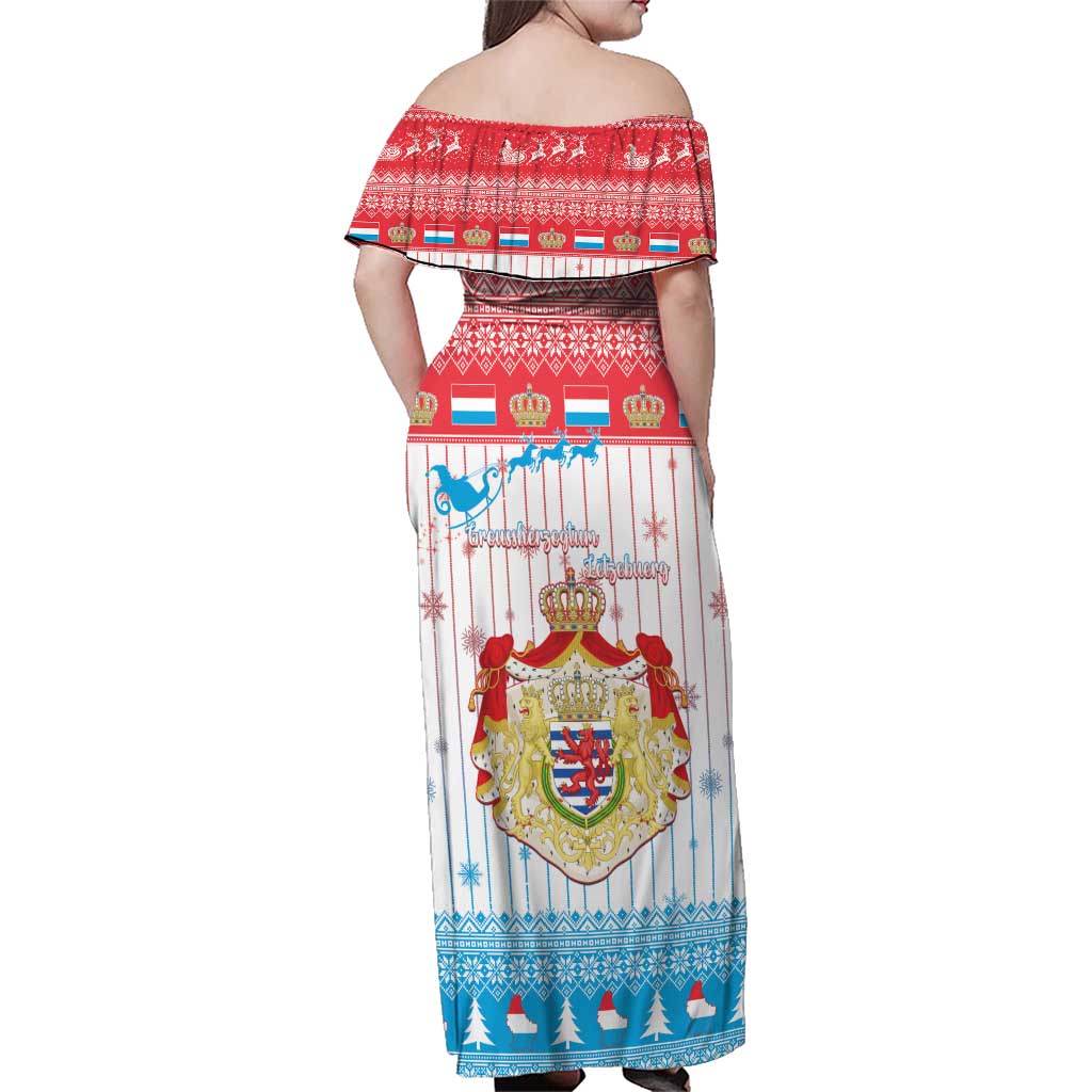 Luxembourg Christmas Family Matching Off Shoulder Maxi Dress and Hawaiian Shirt Coat Of Arms Schei Chreschtdeeg - Wonder Print Shop