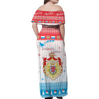 Luxembourg Christmas Family Matching Off Shoulder Maxi Dress and Hawaiian Shirt Coat Of Arms Schei Chreschtdeeg - Wonder Print Shop