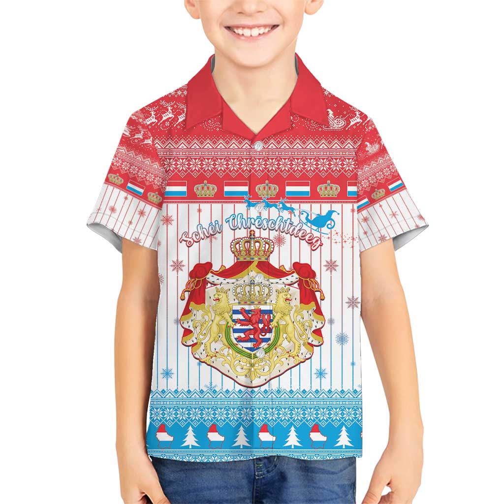 Luxembourg Christmas Family Matching Off Shoulder Short Dress and Hawaiian Shirt Coat Of Arms Schei Chreschtdeeg - Wonder Print Shop