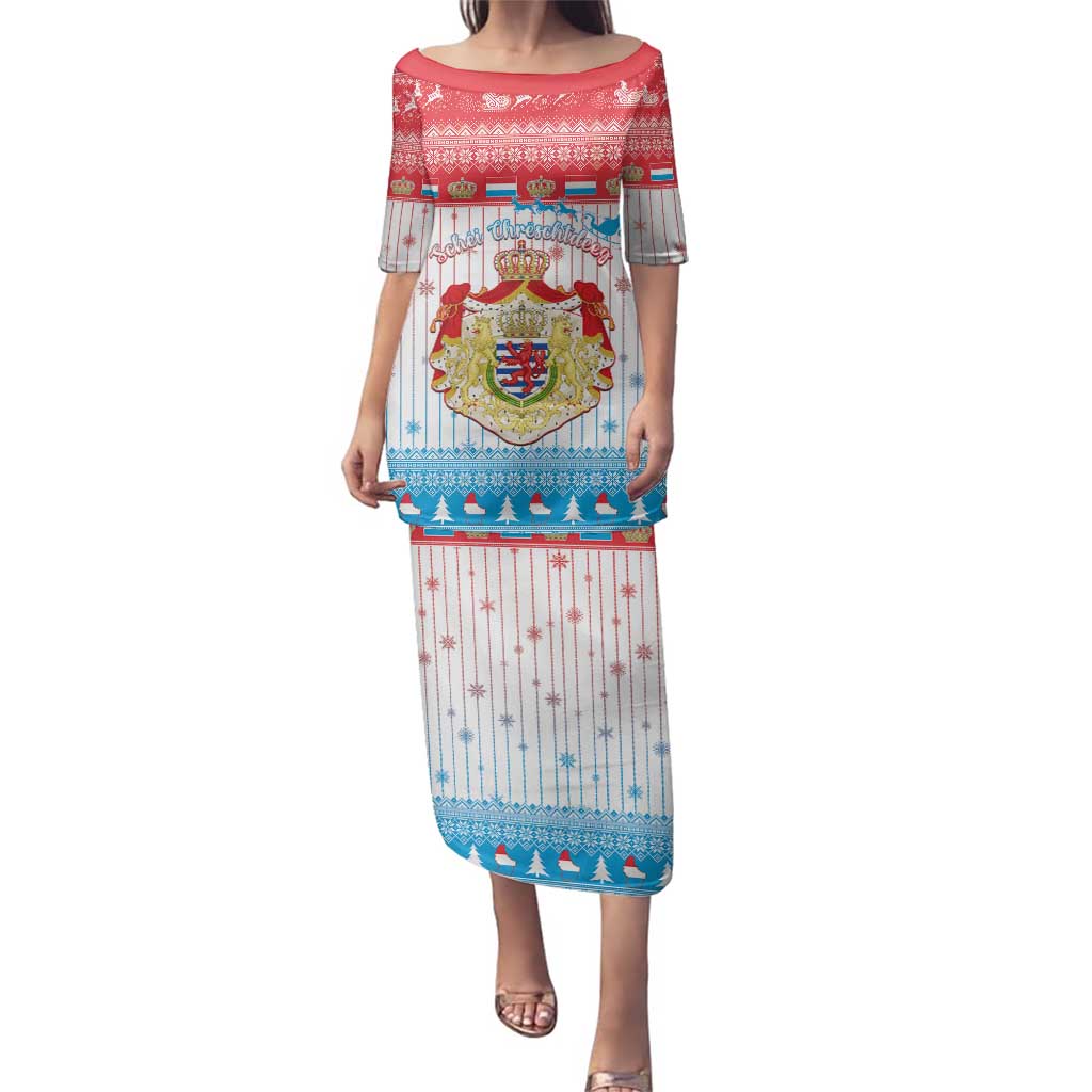 Luxembourg Christmas Family Matching Puletasi and Hawaiian Shirt Coat Of Arms Schei Chreschtdeeg - Wonder Print Shop