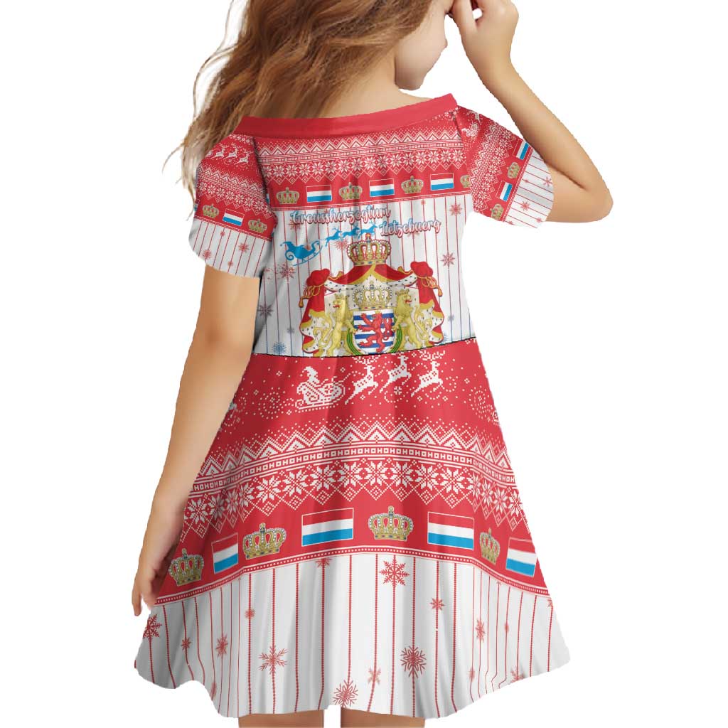 Luxembourg Christmas Family Matching Short Sleeve Bodycon Dress and Hawaiian Shirt Coat Of Arms Schei Chreschtdeeg - Wonder Print Shop