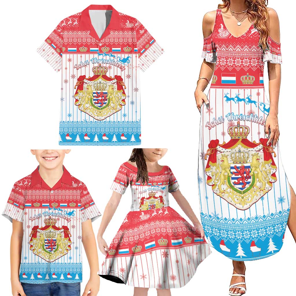 Luxembourg Christmas Family Matching Summer Maxi Dress and Hawaiian Shirt Coat Of Arms Schei Chreschtdeeg - Wonder Print Shop