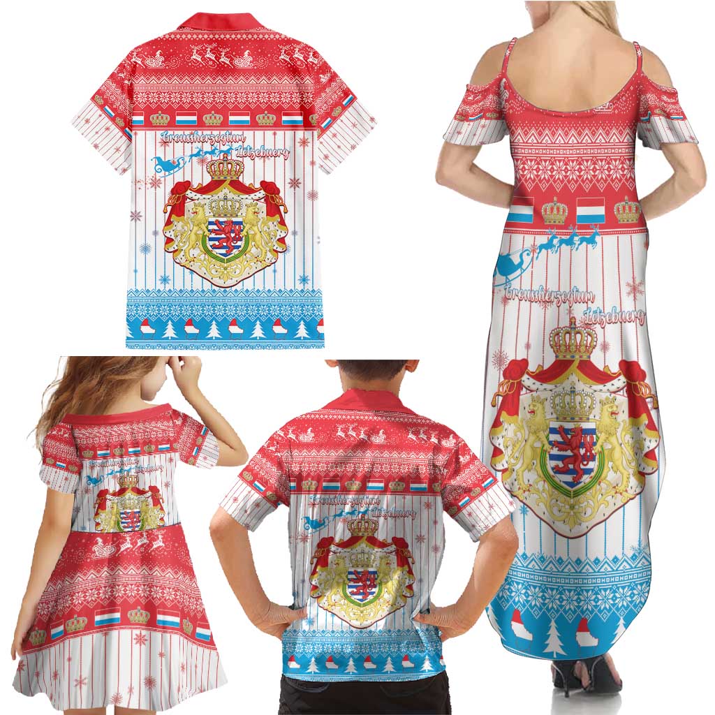 Luxembourg Christmas Family Matching Summer Maxi Dress and Hawaiian Shirt Coat Of Arms Schei Chreschtdeeg - Wonder Print Shop