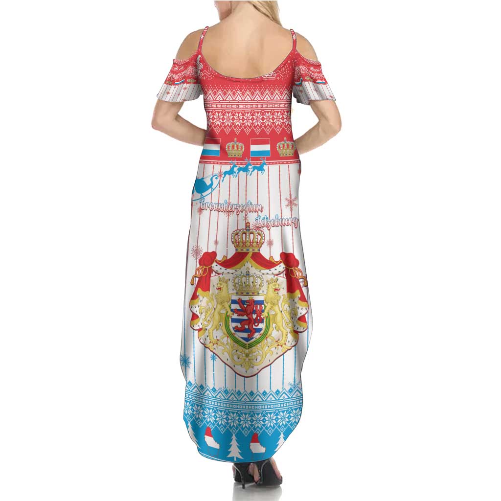 Luxembourg Christmas Family Matching Summer Maxi Dress and Hawaiian Shirt Coat Of Arms Schei Chreschtdeeg - Wonder Print Shop