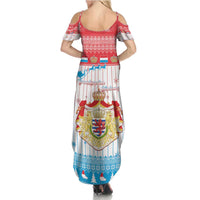 Luxembourg Christmas Family Matching Summer Maxi Dress and Hawaiian Shirt Coat Of Arms Schei Chreschtdeeg - Wonder Print Shop