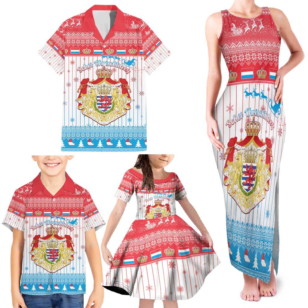 Luxembourg Christmas Family Matching Tank Maxi Dress and Hawaiian Shirt Coat Of Arms Schei Chreschtdeeg - Wonder Print Shop