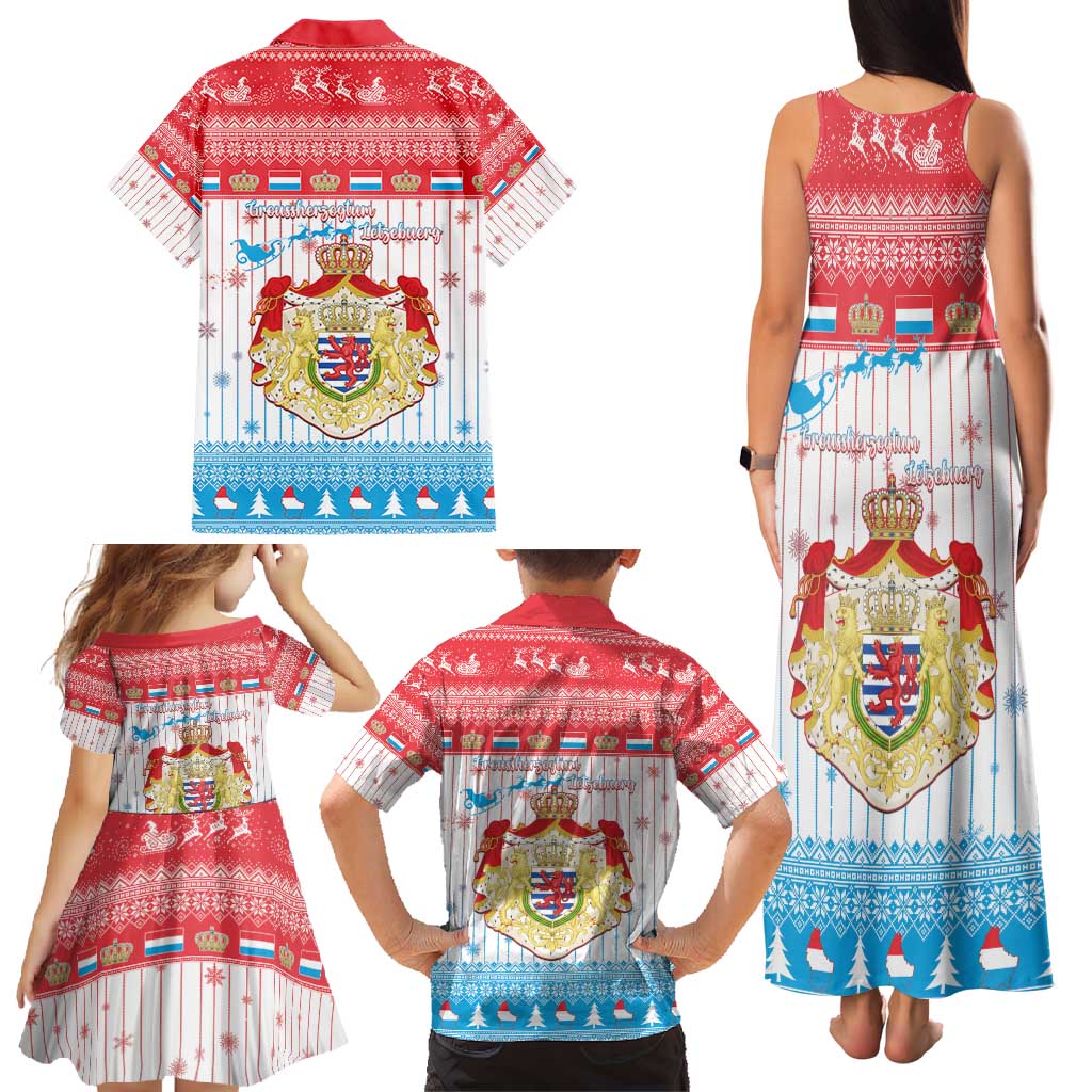 Luxembourg Christmas Family Matching Tank Maxi Dress and Hawaiian Shirt Coat Of Arms Schei Chreschtdeeg - Wonder Print Shop