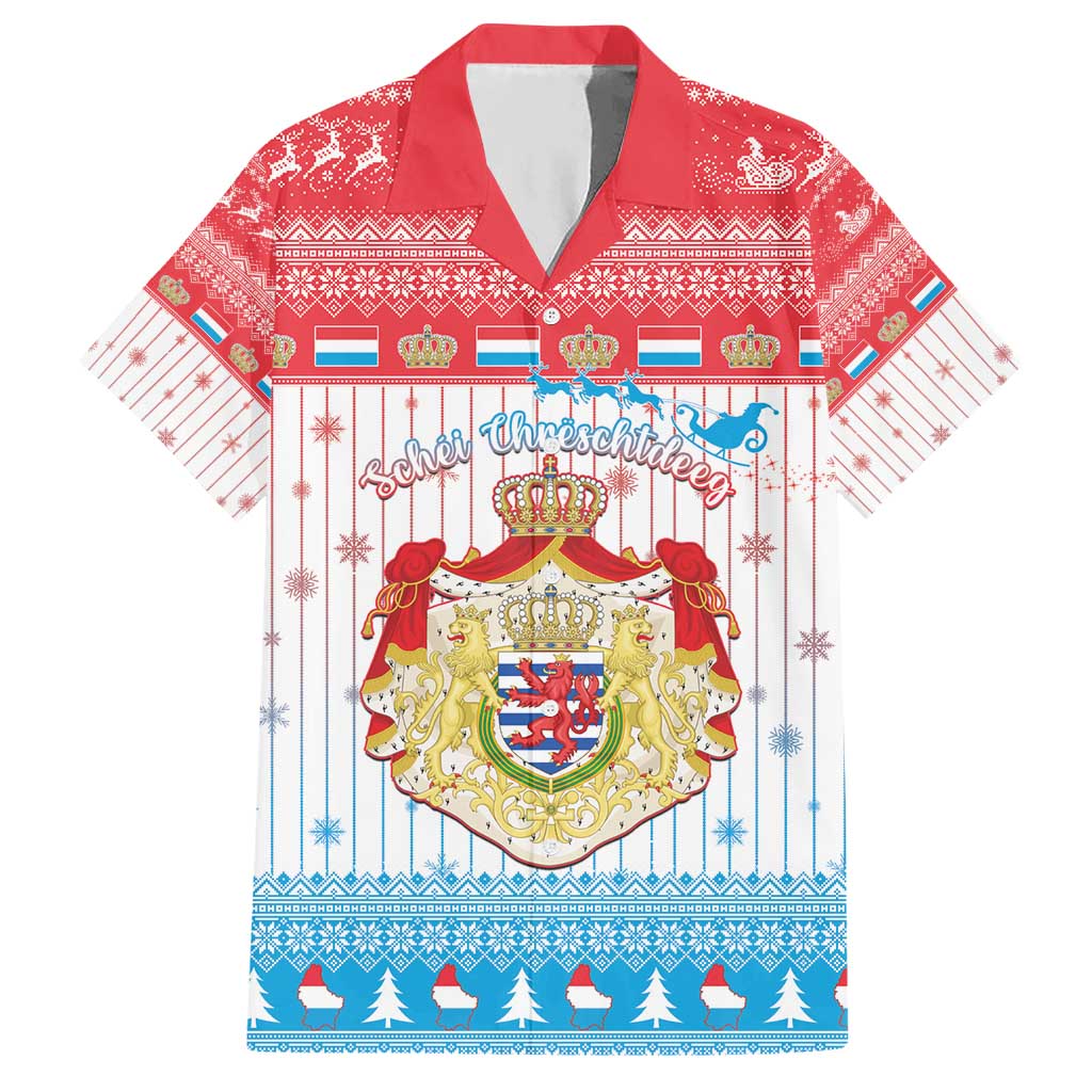 Luxembourg Christmas Hawaiian Shirt Coat Of Arms Schei Chreschtdeeg - Wonder Print Shop