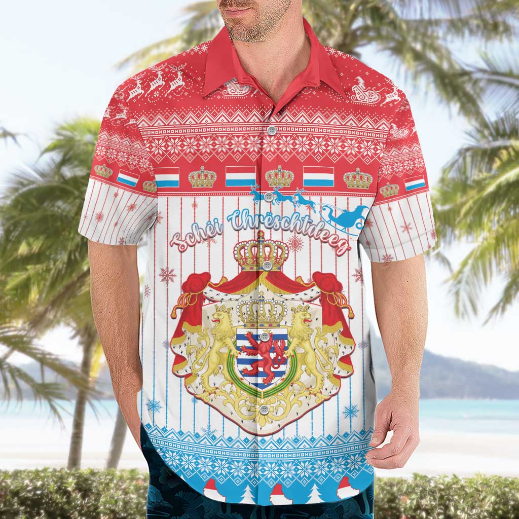 Luxembourg Christmas Hawaiian Shirt Coat Of Arms Schei Chreschtdeeg - Wonder Print Shop