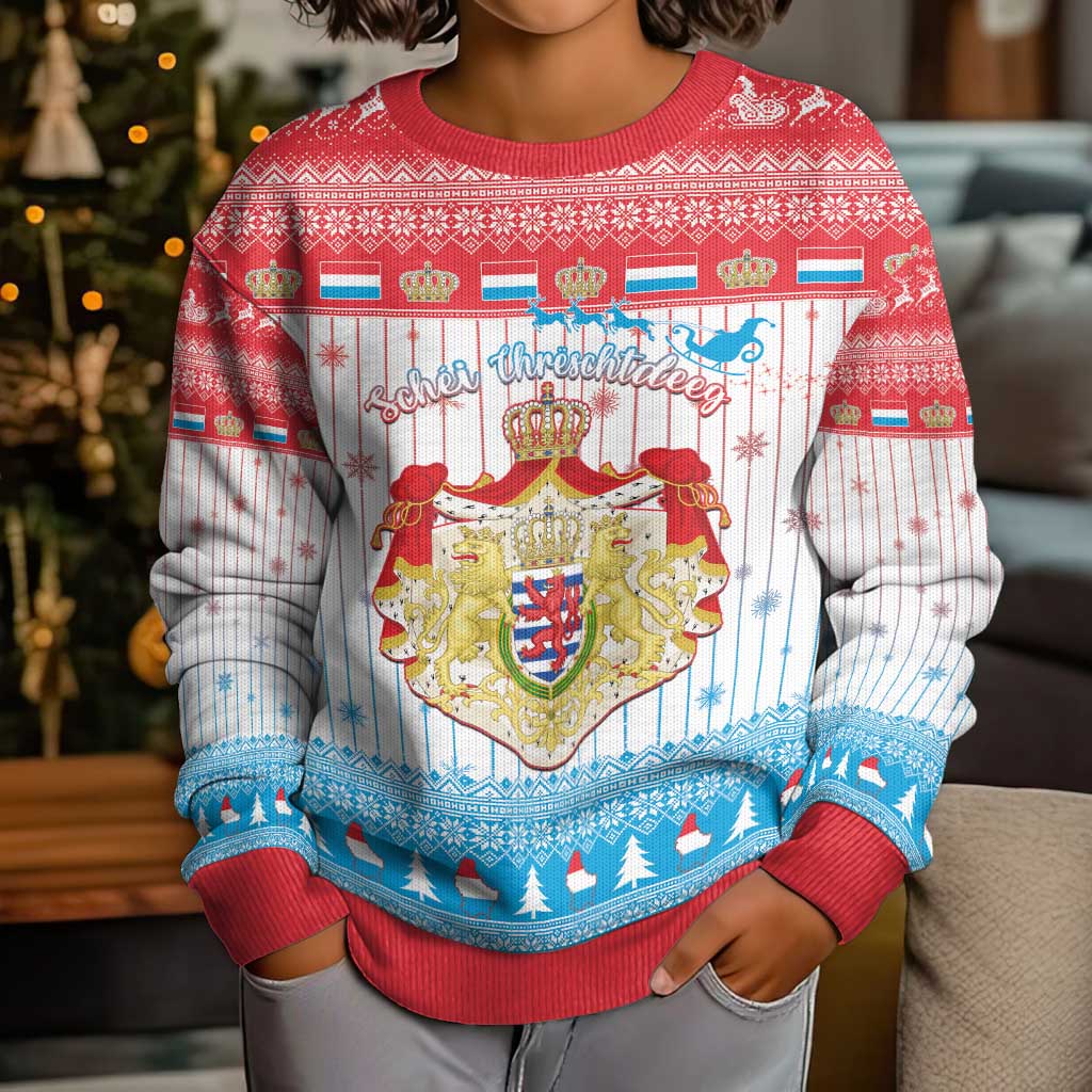 Luxembourg Christmas Kid Ugly Christmas Sweater Coat Of Arms Schei Chreschtdeeg - Wonder Print Shop