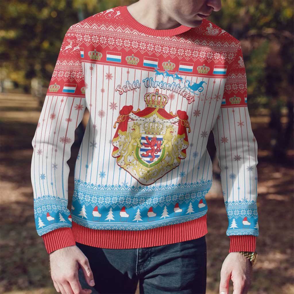 Luxembourg Christmas Ugly Christmas Sweater Coat Of Arms Schei Chreschtdeeg - Wonder Print Shop