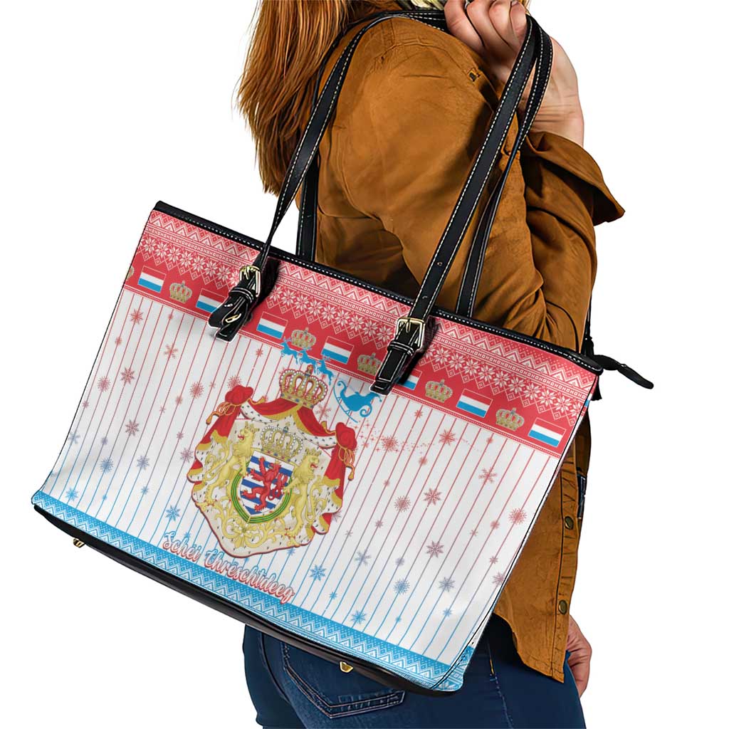 Luxembourg Christmas Leather Tote Bag Coat Of Arms Schei Chreschtdeeg - Wonder Print Shop